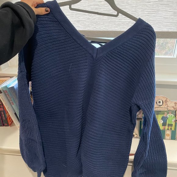 Blue Sweater with Lace-Up Detail - Picture 4 of 4